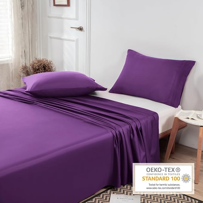 Lirex Purple Flat Sheet Twin, Ultra Soft & Breathable Brushed 1800 Microfiber - Image 4