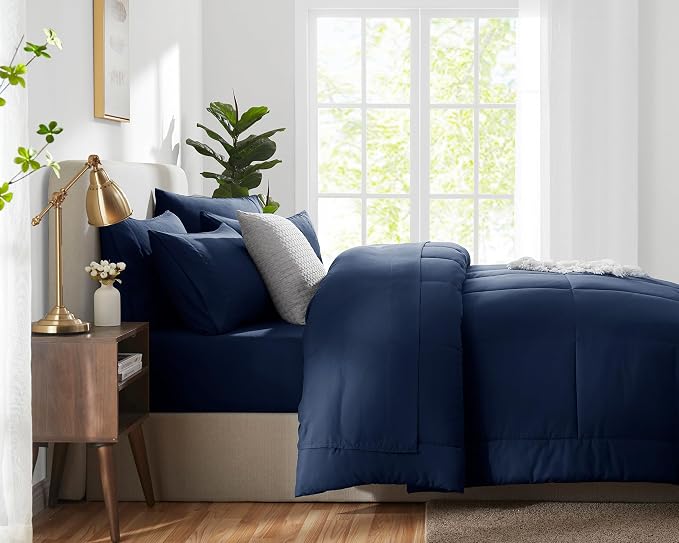 CozyLux Oversized Queen Comforter Sets Navy Blue, 7 Pieces Bed in a Bag - Image 9