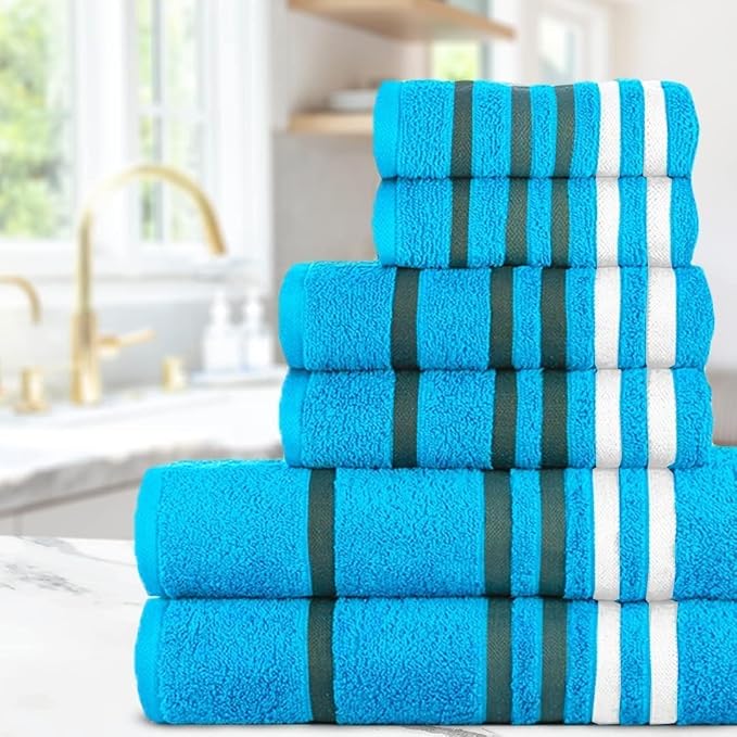 CASA COPENHAGEN Exotic 6 Pieces Towel Set- Teal, 525 GSM 2 Bath Towel 2 Hand - Image 4