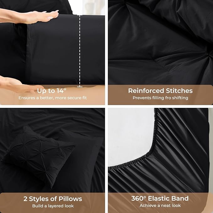 Sasttie California King Comforter Set, 7-Piece Bed in a Bag, Pintuck Bedding - Image 5