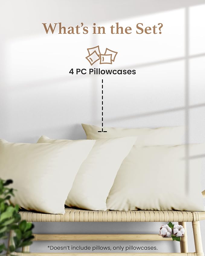 Set of 4 Pillow Cases Queen Standard, 800 TC 100% Egyptian Cotton, Silky Soft - Image 2