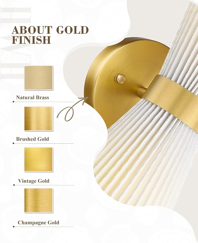 Wall Sconces Set of Two, HWH 14.3 Inch Gold Bathroom Light Fixtures - Image 6
