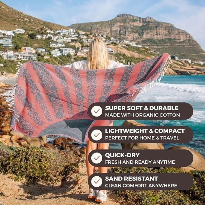 FESHKA Sand Free Turkish Beach Towel Quick Dry Bath Towel, Oversized Beach - Image 2