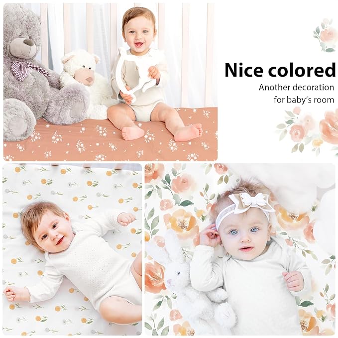 Baby Mini Crib Sheets Girl, Portable 38”x26” Pack and Play Sheets Fitted - Image 9