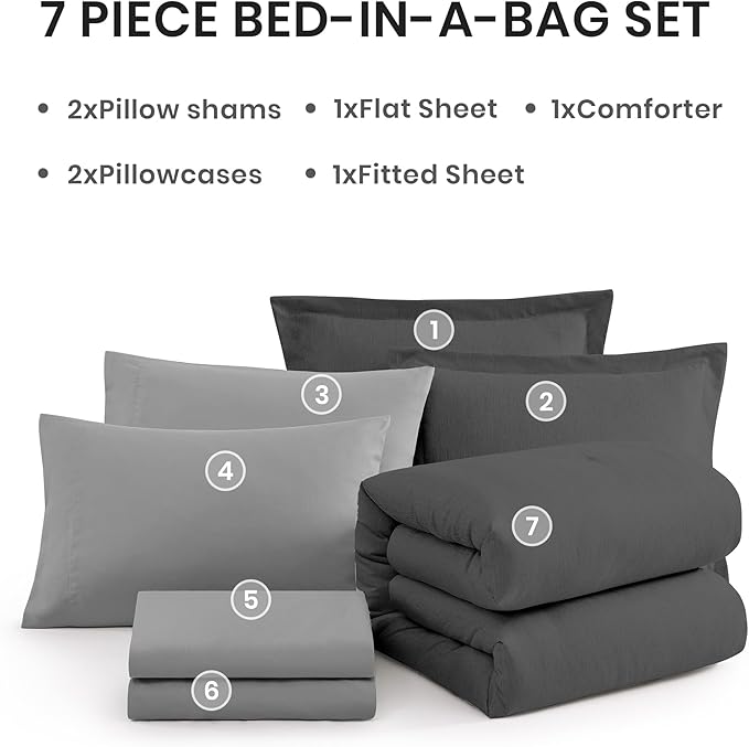 Monbix King Size Comforter Set, Dark Grey King Size Bed Set Reversible 7 Pieces - Image 7