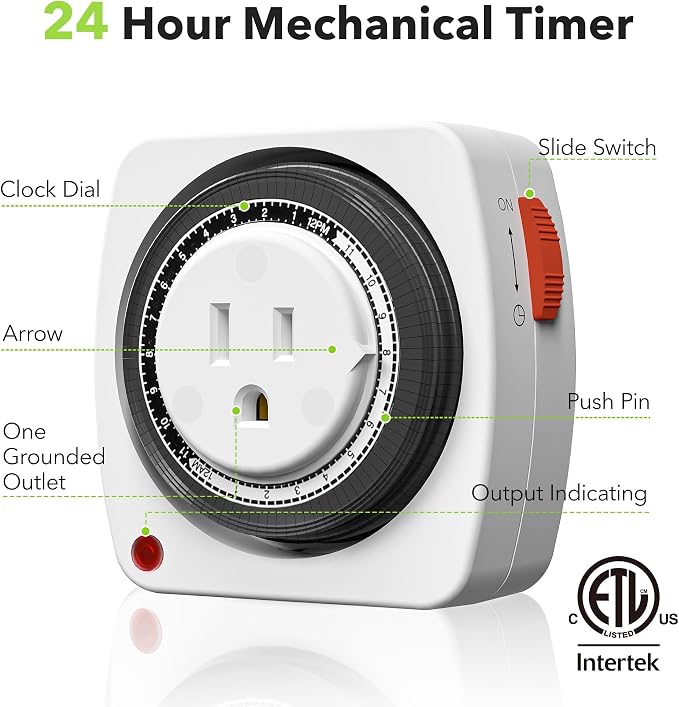 BN-LINK 24-Hour Plug-in Mechanical Timer, Heavy Duty Outlet Timer Indoor - Image 2