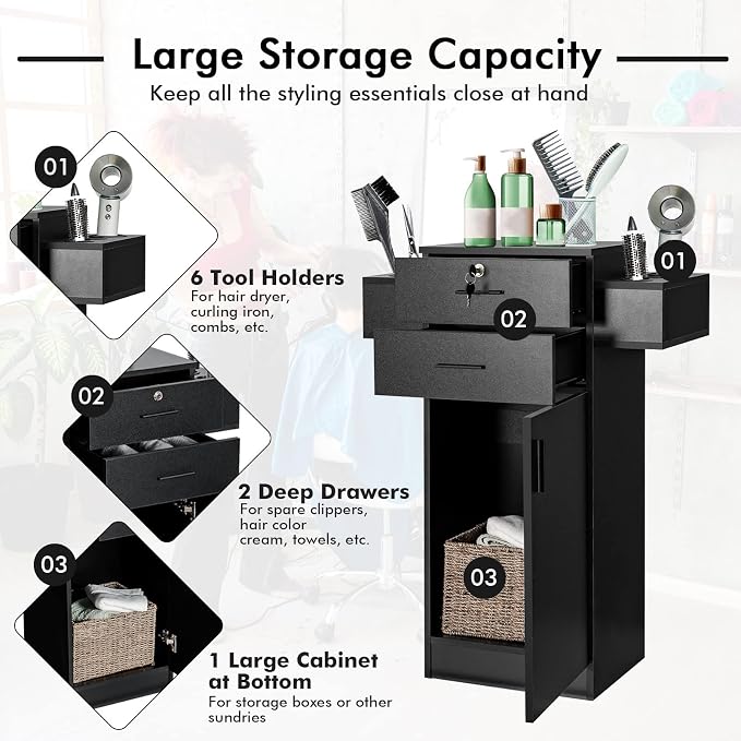 Giantex Salon Storage Cabinet, Locking Hair Styling Storage Organizer - Image 5