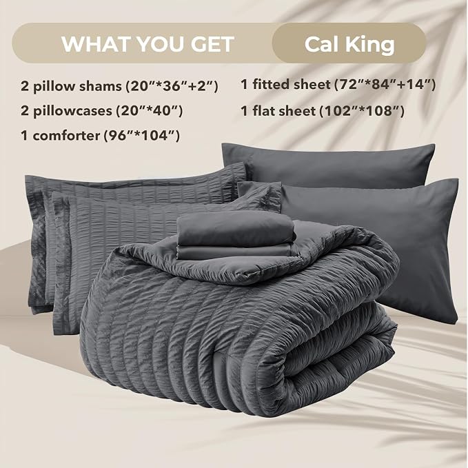 HYMOKEGE California King Comforter Set Seersucker 7 Pieces, All Season Luxury - Image 5
