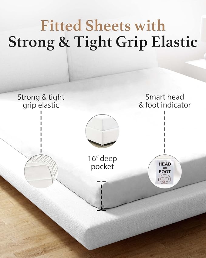 Good Sleep Bedding King Size Soft 800 TC Egyptian Cotton Fitted Sheet - Image 4
