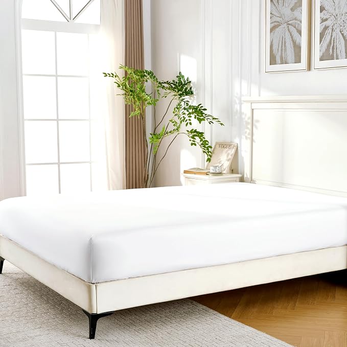 ROSE&RISY White Full Fitted Sheet, Soft and Breathable - Image 2