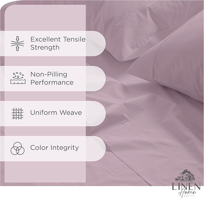 Linen Home 100% Cotton Percale Sheets Twin Size, Mauve Lavender, Deep Pocket - Image 2