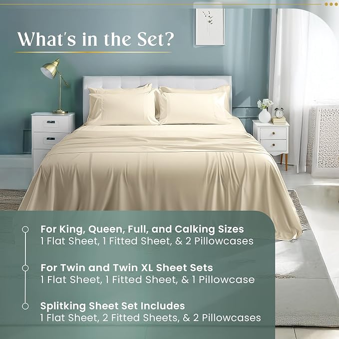 King Sheets Deep Pocket King Sheet Set, 100% Cotton Bed Sheets, 800TC 4PC - Image 2