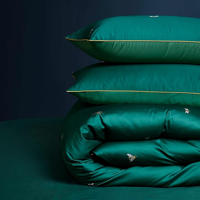 mixinni Dark Green Duvet Cover Full Size, 100% Long Staple Cotton Honeybee - Image 7