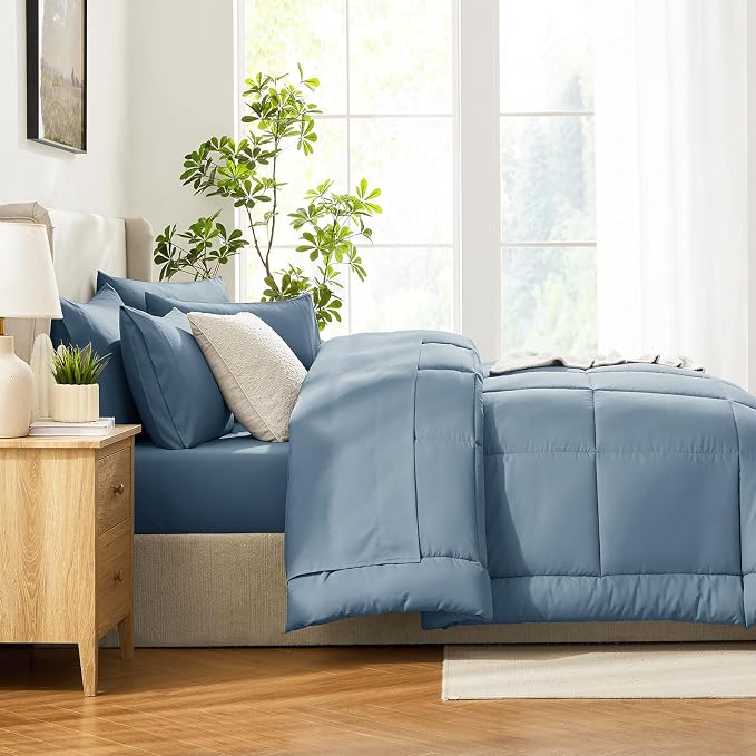CozyLux Full Size Comforter Sets Mineral Blue, 7 Pieces Bed in a Bag, All - Image 9