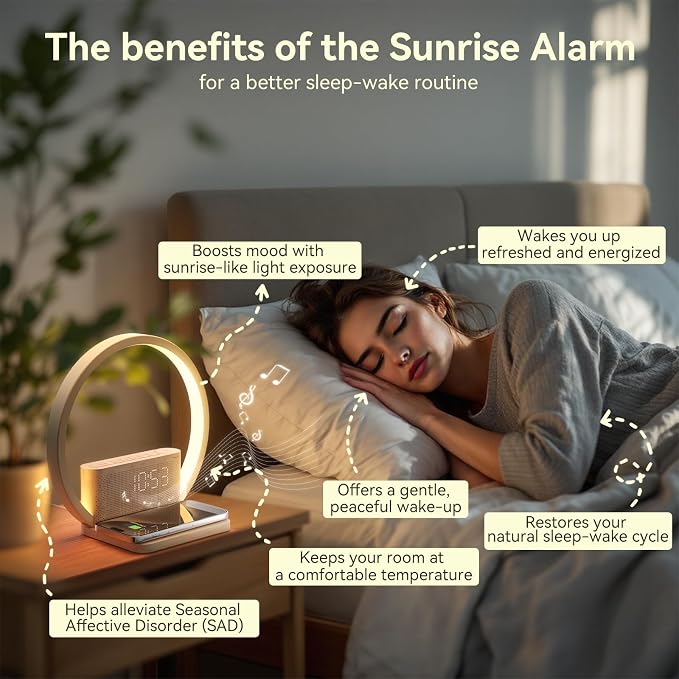 Vivilumens Sunrise Alarm Clock Wireless Charger, 10 White Noise Sound Machine - Image 3