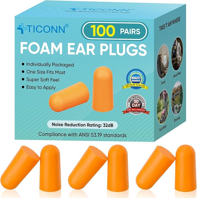 TICONN 100 Pairs Foam Ear Plugs, Individually Wrapped 32dB NRR Noise Reduction - Image 8