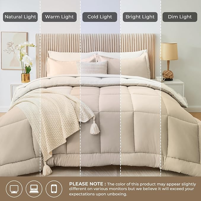Sasttie Queen Comforter Set, 7 Pieces Reversible Bed in a Bag Queen, Complete - Image 7