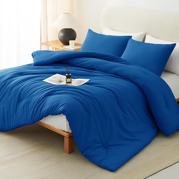 CozyLux King Size Comforter Set Classic Blue, 3 Pieces Solid Comforters King by CozyLux