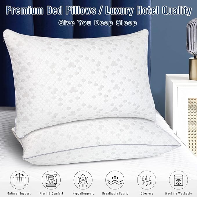 HIMOON Shredded Memory Foam Pillows, Medium Firm Queen Size Pillows 2 Pack - Image 2