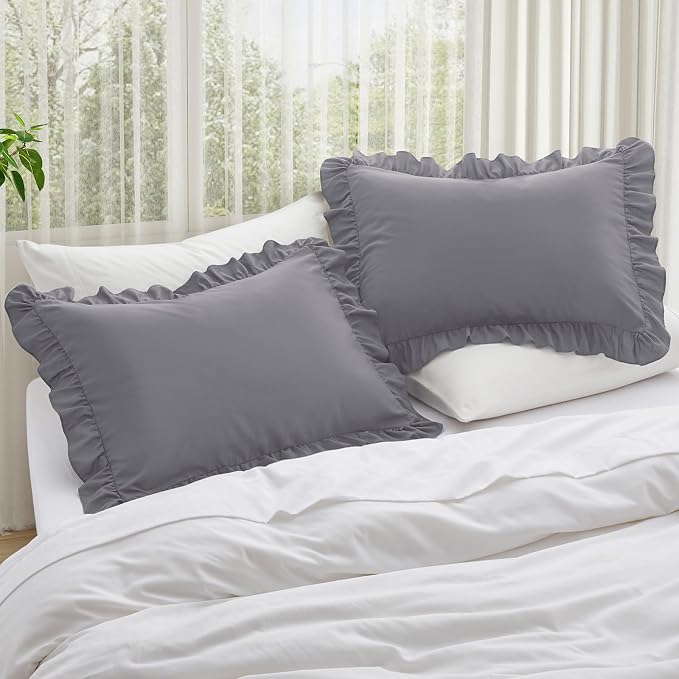 KKJIAF Ruffle Pillow Cases Queen Size Set of 2, Ruffled Pillow Covers - Image 2