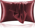 BEDELITE Satin Pillowcase with Zipper 2 Pack, Burgundy Pillow Cases Standard by BEDELITE