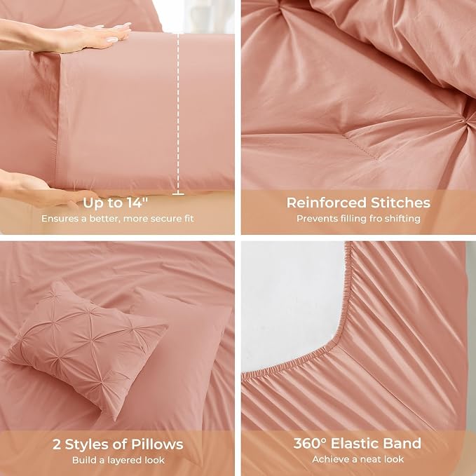 Sasttie Full Size Comforter Set, 7-Piece Bed in a Bag Double, Pintuck Bedding - Image 5