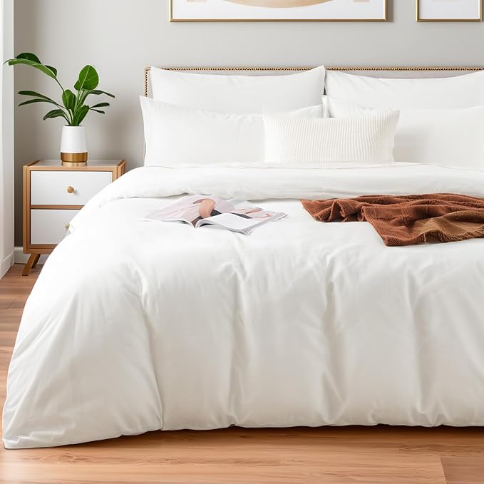 NEXHOME PRO Duvet Cover Set Oversized Queen 98"x98" Linen Look Textured White by NEXHOMEPRO