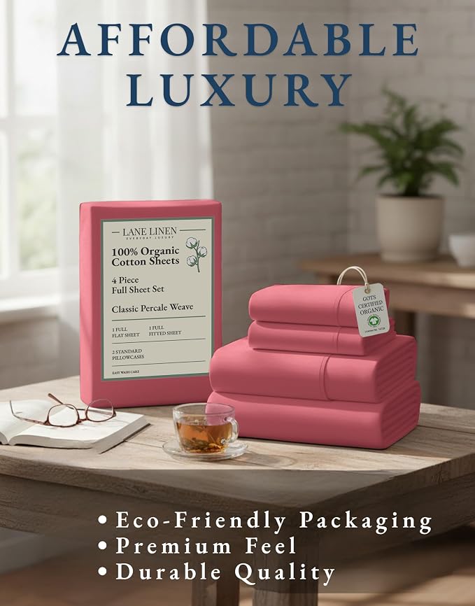 LANE LINEN 100% Organic Cotton Bed Sheets Full Size, Fully Elasticized - Image 8