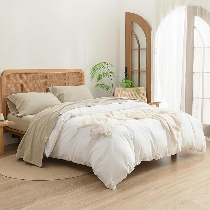 BESTOUCH Flat Sheet Only 100% Washed Cotton Linen Feel Wrinkle-Free, - Image 6