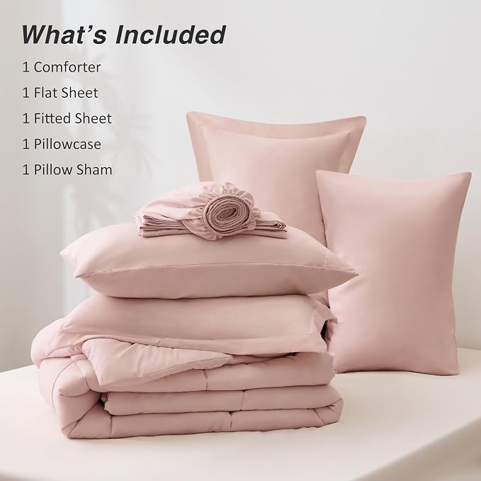 Love's cabin Twin Comforter Set Blush Pink, 5 Pieces Twin Bed in a Bag - Image 8