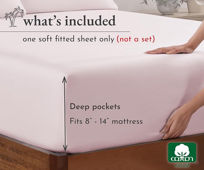 California Design Den Natural 100% Cotton Full Size Fitted Sheet Only - Image 4