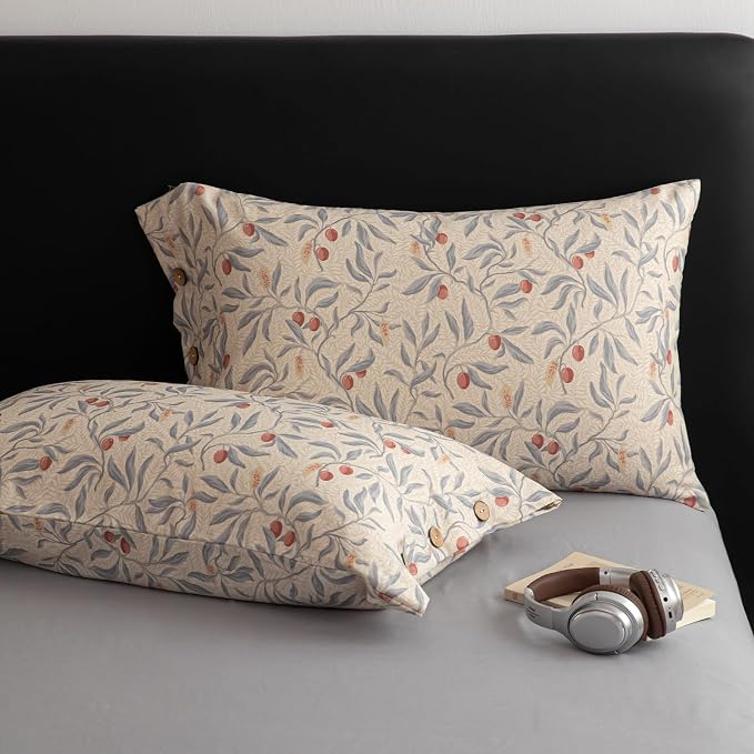 mixinni Cotton Linen Floral Duvet Cover Set, Vintage Botanical Print Comforter - Image 7