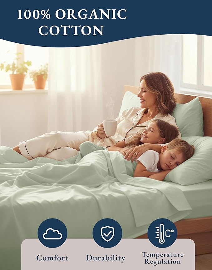 LANE LINEN 100% Organic Cotton Queen Sheet Set, Soft & Breathable Percale Weave - Image 6