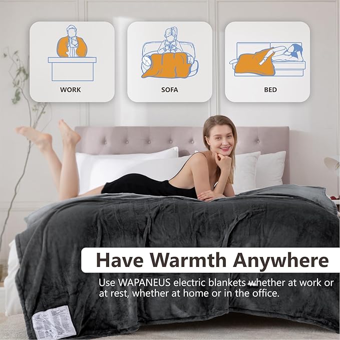 Wapaneus Heated Blanket Electric Blanket 62" x 84" Twin Size - Image 4