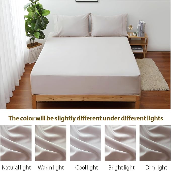 King Size Fitted Sheet Only Light Beige, 100% Egyptian Cotton 600 Thread Count - Image 7