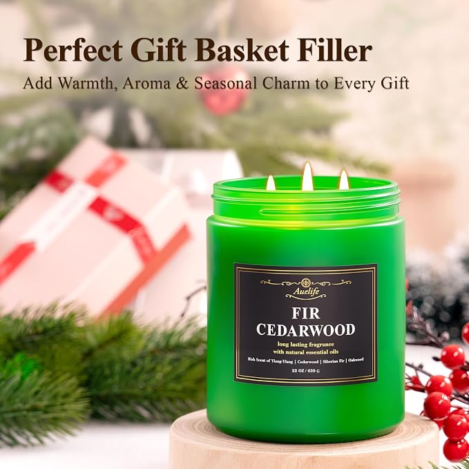 Auelife Winter Candles, Fir & Cedarwood Scented Candle – 22oz Large 3-Wick Soy - Image 4
