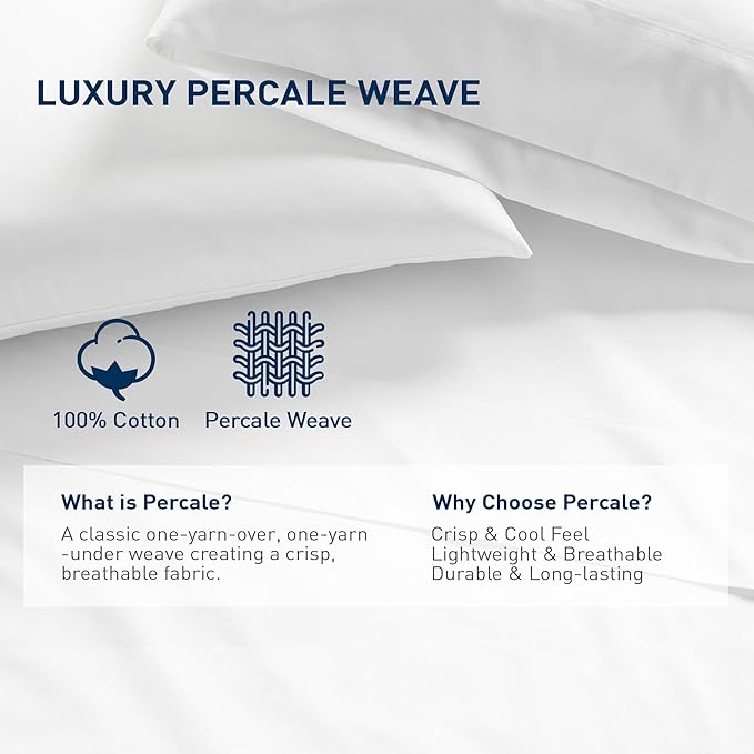 King Size Flat Sheet 2 Pack, 100% Cotton Percale Flat Bed Sheet, Breathable - Image 2