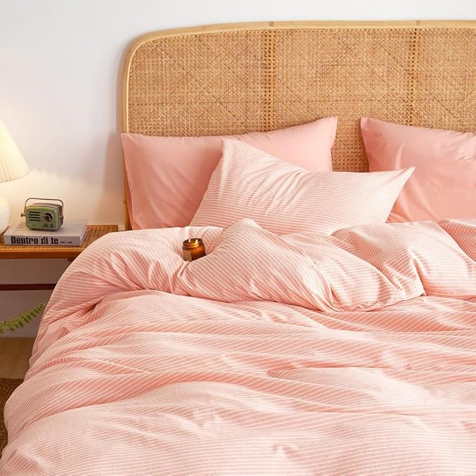 Wake In Cloud - Striped Cotton Duvet Cover Set, 100% Washed Cotton Textured - Image 4