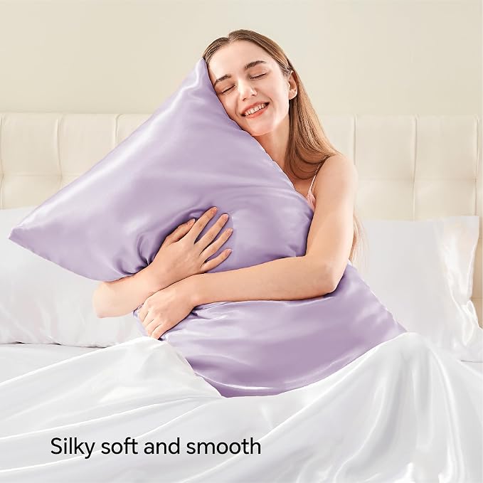 BEDELITE Satin Pillowcase with Zipper, Lavender King Size Pillow Cases Set of 2 - Image 2