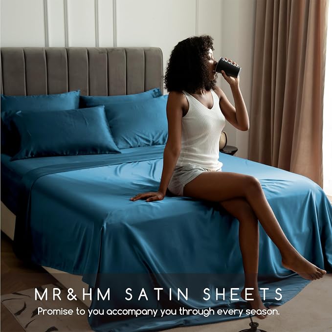MR&HM Satin Bed Sheets, Twin XL Size Sheets Set - Image 6