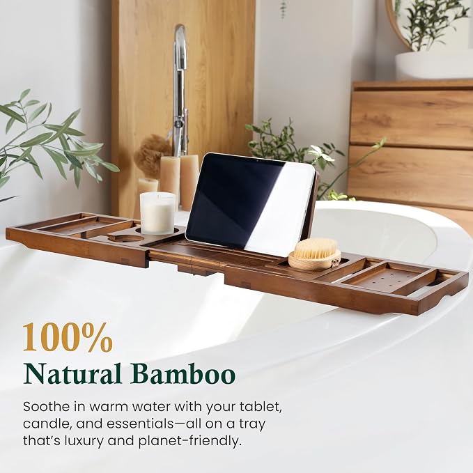Bamboo Bathtub Tray, Bath Caddy - Image 2