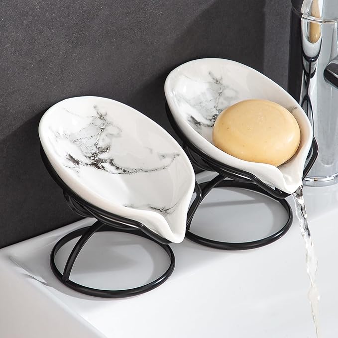 Dobbyby Leaf-Shaped Soap Dish – Ceramic Soap Bar Holder by Dobbyby