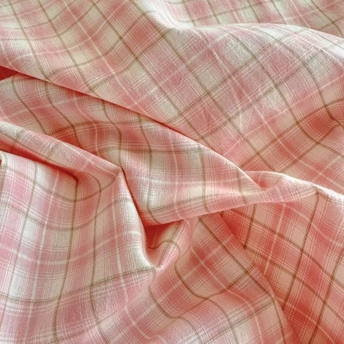 PinkMemory Pink Plaid Duvet Cover Set King 100% Washed Cotton Cute Pink Checked - Image 6