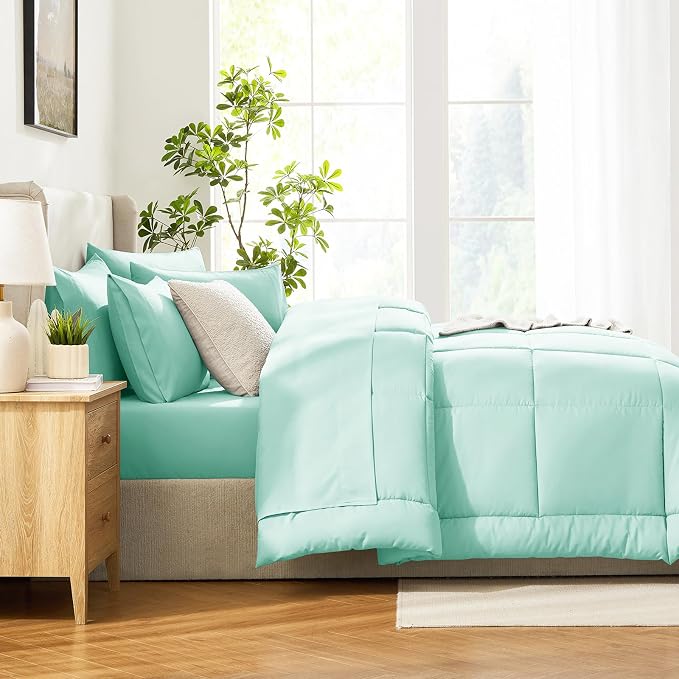 CozyLux Queen Comforter Set Mint Green, 7 Pieces Bed in a Bag, All Season - Image 9