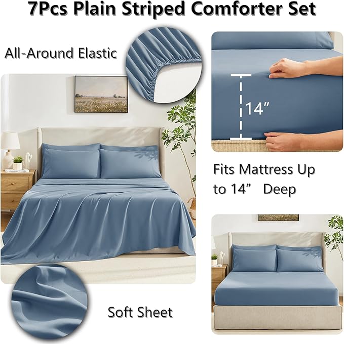 CozyLux Oversized Queen Comforter Sets Dusty Blue, 7 Pieces Bed in a Bag - Image 5