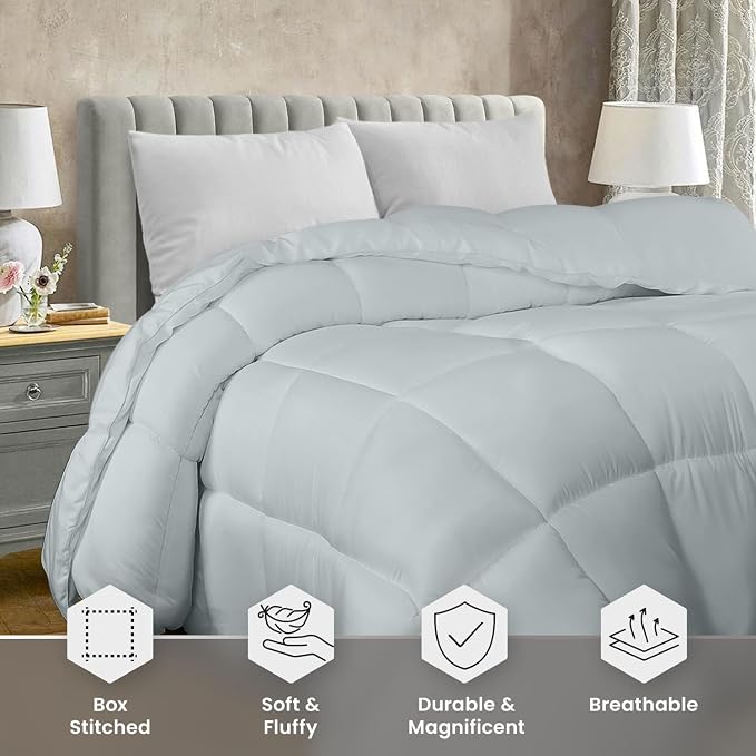 Utopia Bedding King Comforter Duvet Insert, Quilted Light Grey Comforter - Image 3