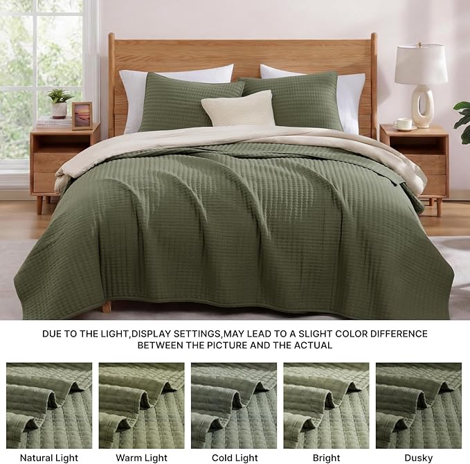 WRENSONGE King Size Quilt-3 Pieces Lightweight Bedspreads Olive Green King - Image 7