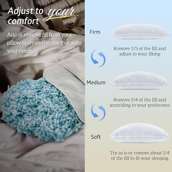 BETU Cooling King Size Pillows Set of 2, Shredded Memory Foam Cool Pillows - Image 7