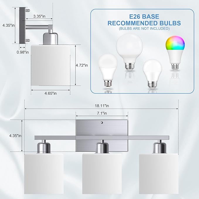 Bathroom Light Fixtures Over Mirror Brushed Nickel, Rustproof 3-Light Bathroom - Image 3