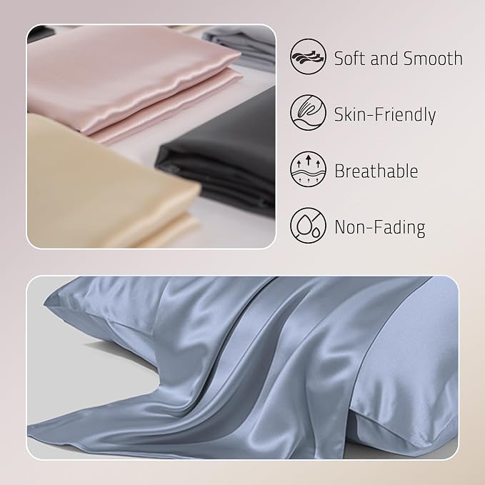 Gabire Mulberry Silk Pillowcases Set of 2, Both Sides Real Silk Pillow Covers - Image 2
